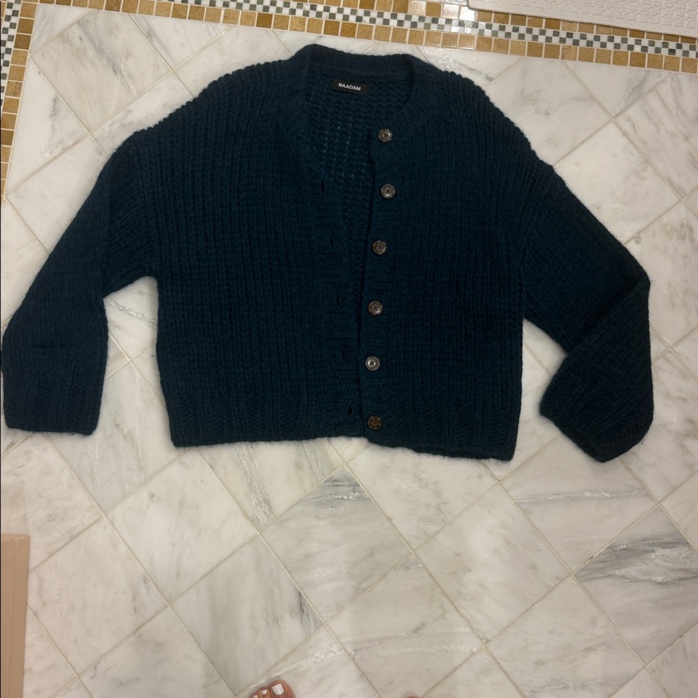 NAADAM Teal  chunky Button-Up Cardigan